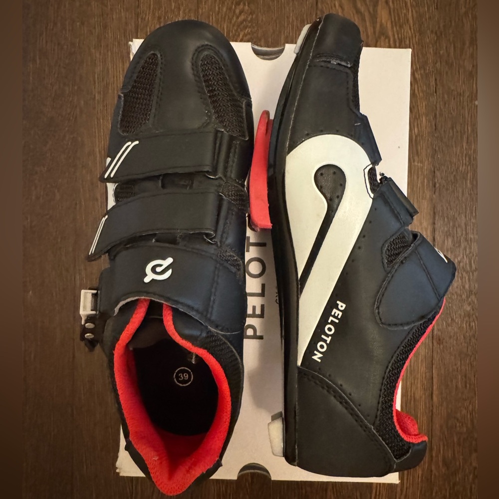 Peloton Black and Red Athletic Cycling Shoes with Velcro Straps